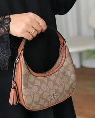 Coach Carmen Mini Crossbody In Signature Jacquard Dark Apricot With Caramel With OG Box & Dust Bag (2750)