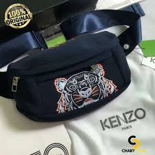 Kenzo Waist Nylon Pouch Track Belt Bag Signature With Dust Bag (K131 Black Purple)