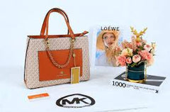 Michael Kors Classic Monogram Medium Tote With Dust Bag(20022 Beige Brown).