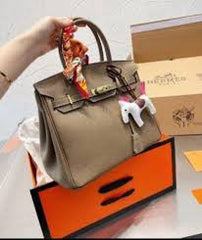 Hermes Apricot Grey Togo Leather Rose Gold Hardware Birkin Bag With Dust Bag & OG Box (BK25 Apricot Grey)