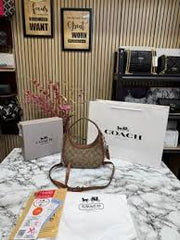 Coach Carmen Mini Crossbody In Signature Jacquard Dark Apricot With Caramel With OG Box & Dust Bag (2750)