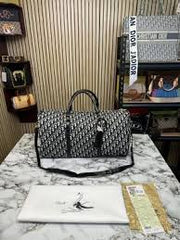 Christian Dior Premium Duffle Bag With Dust Bag CD 810 Grey And White