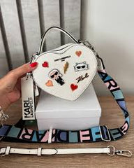 Karl Lagerfeld Heart Top Handle K-Ikonik Crossbody Bag With OG Box & Dust Bag (White) KB011