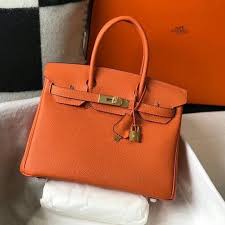 Hermes Orange Togo Leather Rose Gold Hardware Birkin Bag With Dust Bag & OG Box (BK25 Orange)