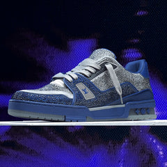 Louis Vuitton Men's Crystal Covered Trainer Sneakers Blue Grey