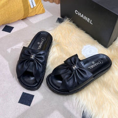Chanel Bow Platform Slides With Original Box