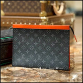 Louis Vuitton Pochette Voyage MM Clutch With Dust Cover & OG Box Grey Floral Orange
