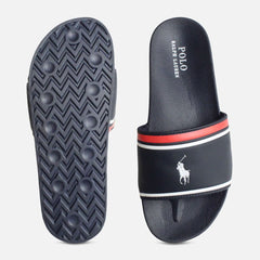 RALPH LAUREN POLO Navy Blue White Ralph Lauren Quilton Slide