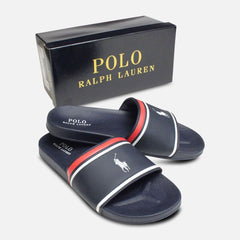 RALPH LAUREN POLO Navy Blue White Ralph Lauren Quilton Slide