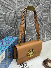 Tory Burch Miller Leather Shoulder Sling Bag With OG Box & Dust Bag Brown TR626