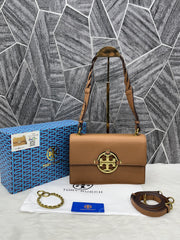 Tory Burch Miller Leather Shoulder Sling Bag With OG Box & Dust Bag Brown TR626