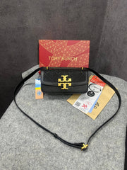 Tory Burch Eleanor T Monogram Small Convertible Shoulder Bag Black Jacquard With OG Box & Dust Cover 861568