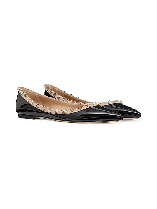 Valentino Rockstud Patent Black Ballerina Flats For Her With Original Box And Carry Bag