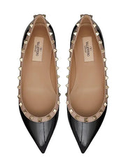 Valentino Rockstud Patent Black Ballerina Flats For Her With Original Box And Carry Bag