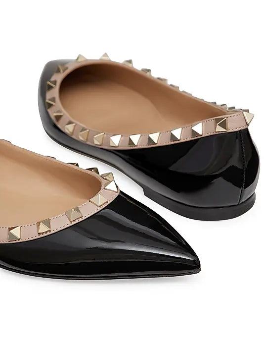Valentino Rockstud Patent Black Ballerina Flats For Her With Original Box And Carry Bag