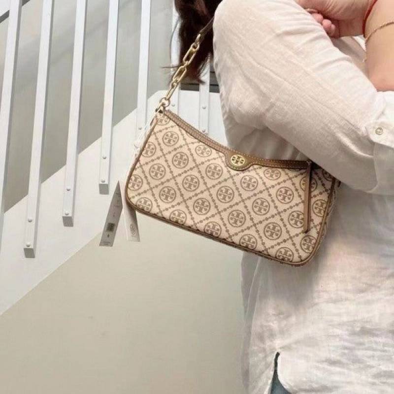 Tory Burch T Monogram Jacquard Top Handle Sling Bag With OG Box Dust Cover Brown