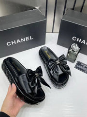 Chanel Bow  Platform Slides With Original Box