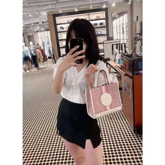 Coach Dempsey Tote 22 In Signature Jacquard With Stripe And Coach Patch With OG Box & Dust Bag (Pink-5638)