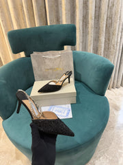 Jimmy Choo Stevie Black Crystal Heels For Women With Original Box And Carry Bag
