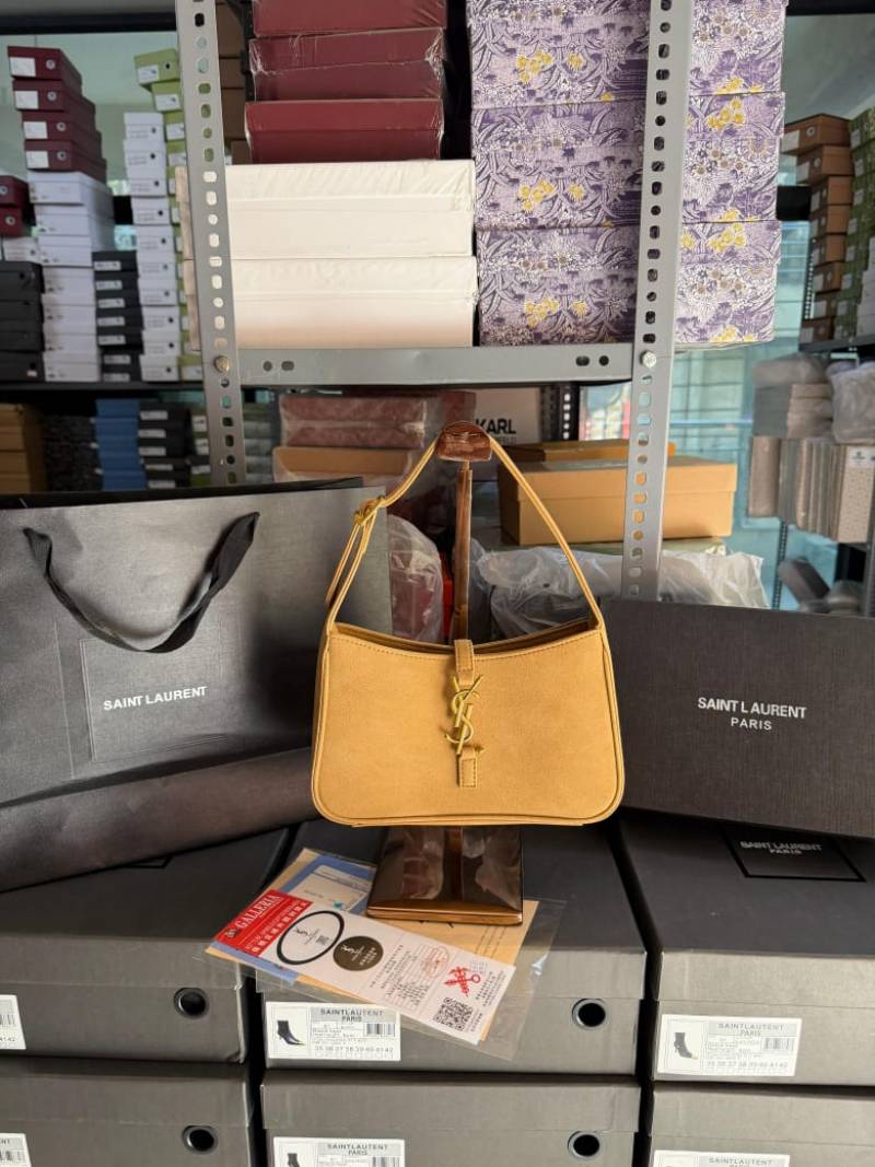 Ysl Saint Laurent Hobo Khakhi Gold Leather Shoulder Bag With OG Box & Dust Bag 6030 Velvel Khakhi
