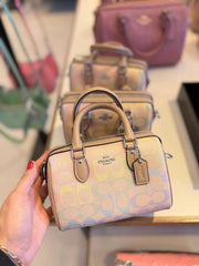 Coach Mini Rowan Crossbody Bag Rainbow Signature Canvas With OG Magnetic Box & Dust Cover Rainbow