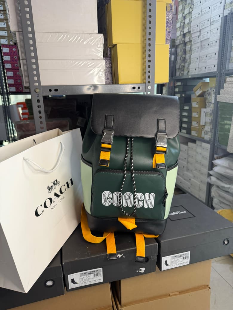 Coach Track Backpack Colorblock Jungle Green Signature Canvas & High Quality Leather With Dust Cover & Carry Bag G69120