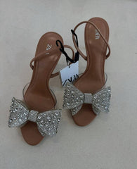 Zara Bow Crystal Embellished Heels For Women With Original Box