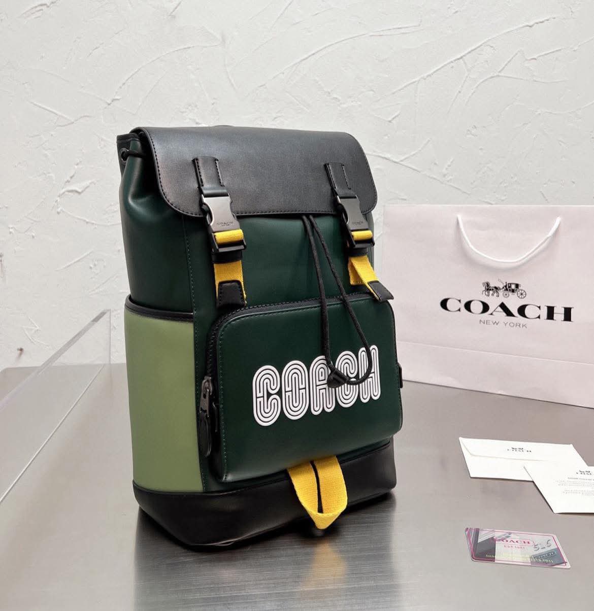 Coach Track Backpack Colorblock Jungle Green Signature Canvas & High Quality Leather With Dust Cover & Carry Bag G69120
