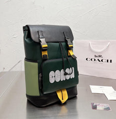 Coach Track Backpack Colorblock Jungle Green Signature Canvas & High Quality Leather With Dust Cover & Carry Bag G69120