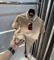 Gucc i Beige Collar Look Imported Polo T-Shirt