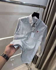 Ami Paris Grey strips Embroidery Logo Premium Linen Shirt