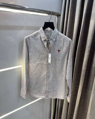 Ami Paris Brown strips Embroidery Logo Premium Shirt