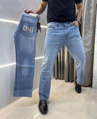Dolce&Gabban a Sky Blue Embroidery Pocket Logo Imported Hyperflex Denim