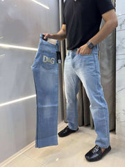 Dolce&Gabban a Sky Blue Embroidery Pocket Logo Imported Hyperflex Denim