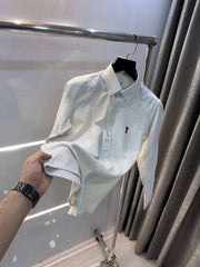 Ami Paris Beige S+r-ipe!s Embroidery Logo Premium Shirt