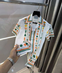 Casablanca White Printed Imported Half Shirt