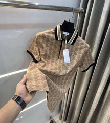 Lacost e Beige Embroidery Logo Premium Polo T-Shirt