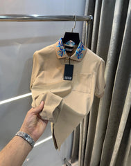 Versac e Couture Baige  Collar Logo Imported Polo T-Shirt