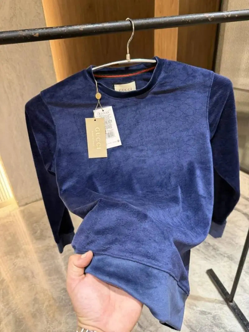 Gucc i Blue Pure Velvet Monogram Tshirt