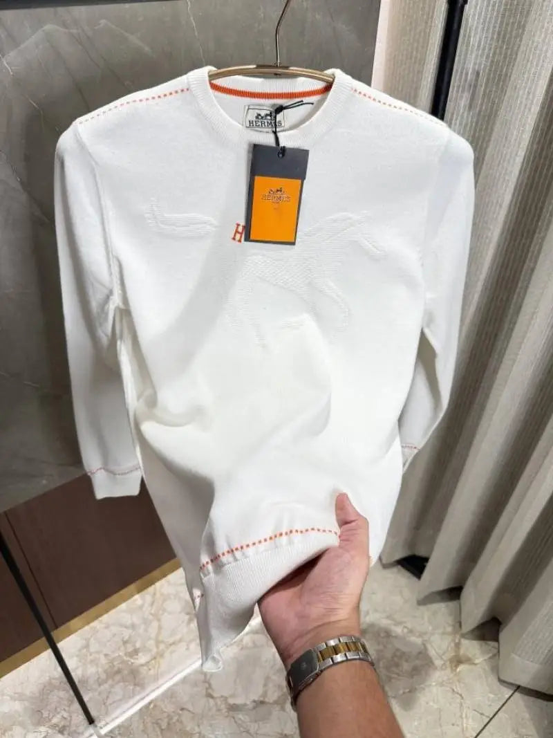 Herme_s White Knitted Sweater Imported