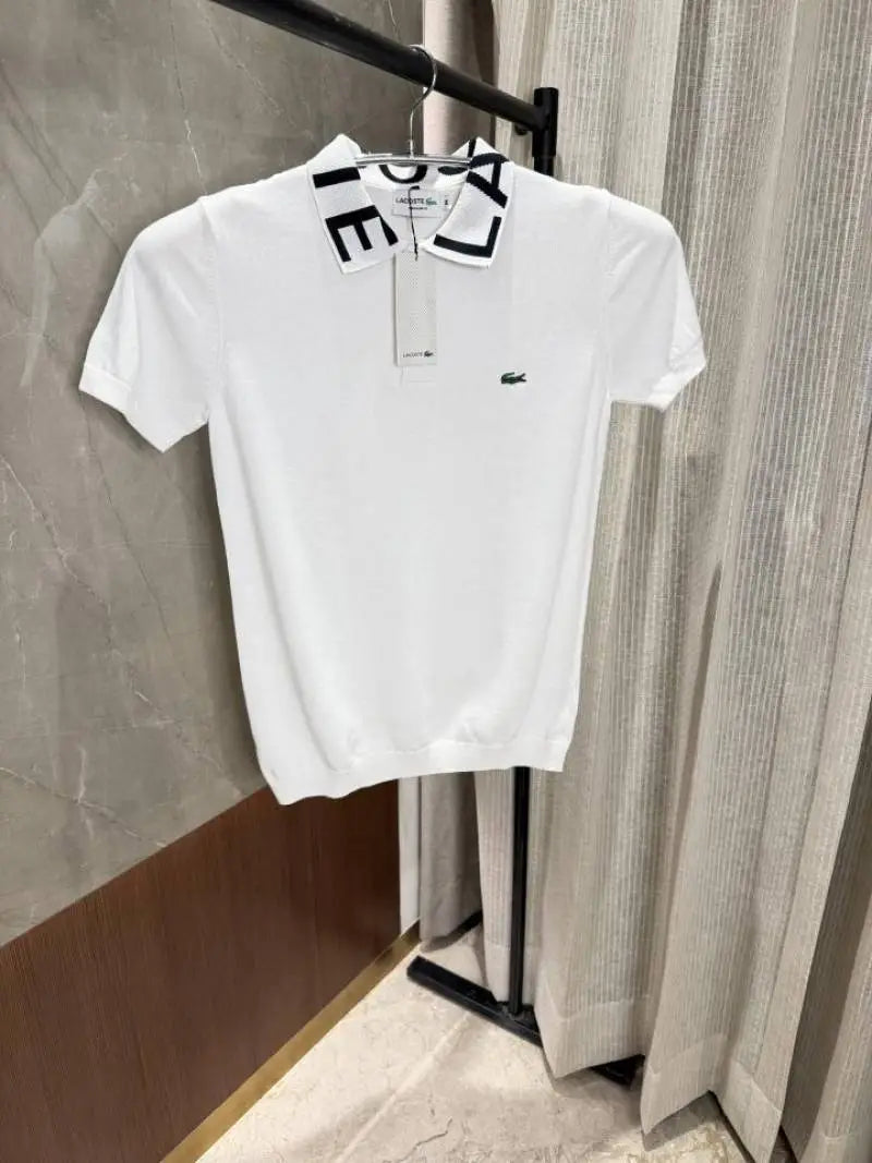 Lacost_e White Knitted polo Brand Collars