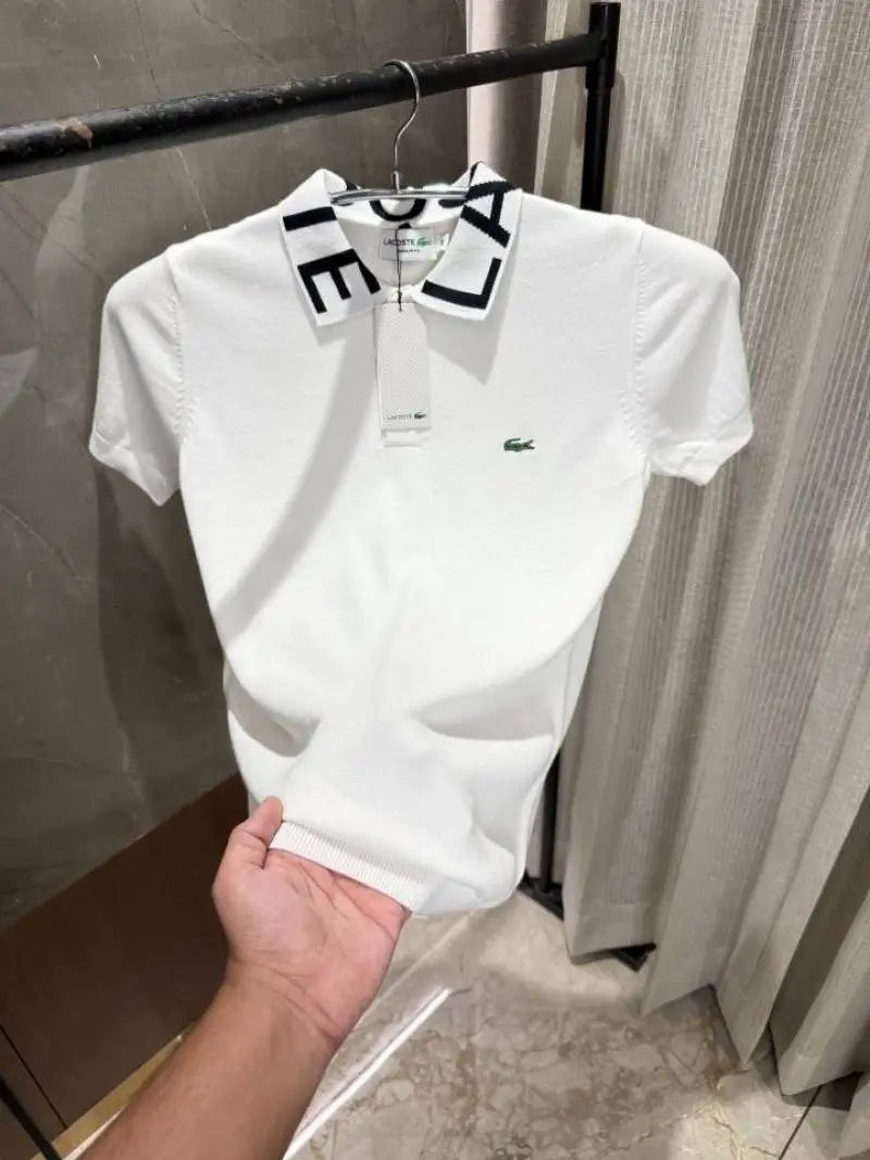 Lacost_e White Knitted polo Brand Collars