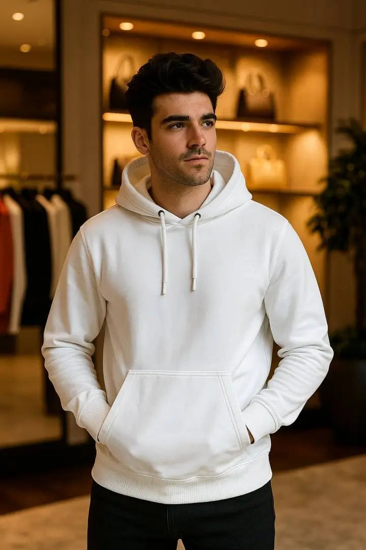 Zar_a Men White Plain Hoodie