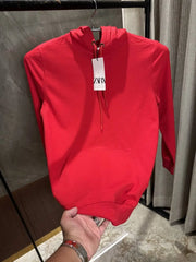 Zar_a Men Red Plain Hoodie