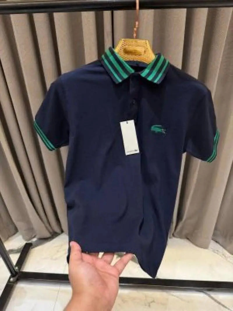 LACOST_E NAVY BLUE GREEN PREMIUM EMBORSSED POLO