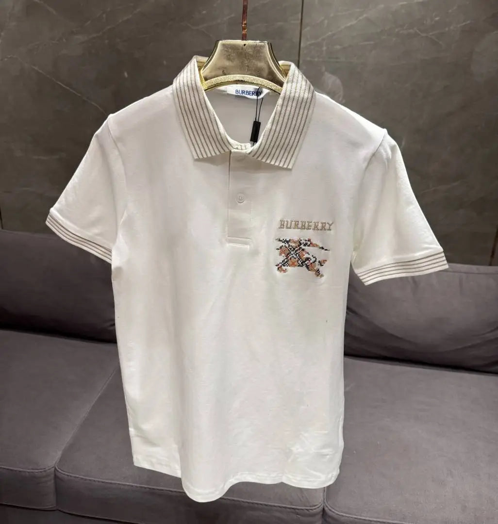 BURBERR_Y WHITE PREMIUM COLLAR IMPORTED POLO