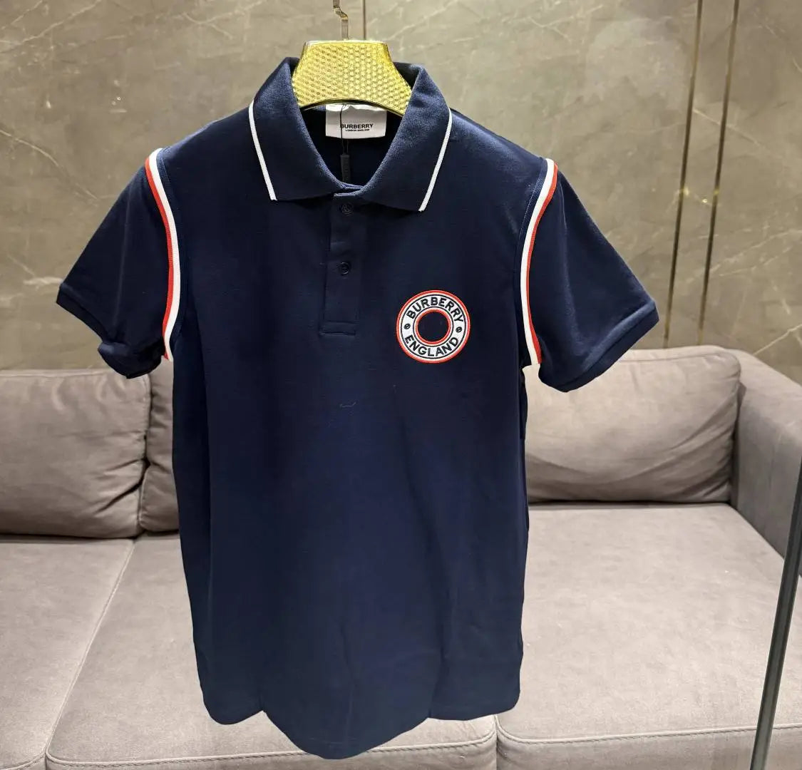 BURBERR_Y NAVY BLUE PREMIUM EMBORSSED POLO
