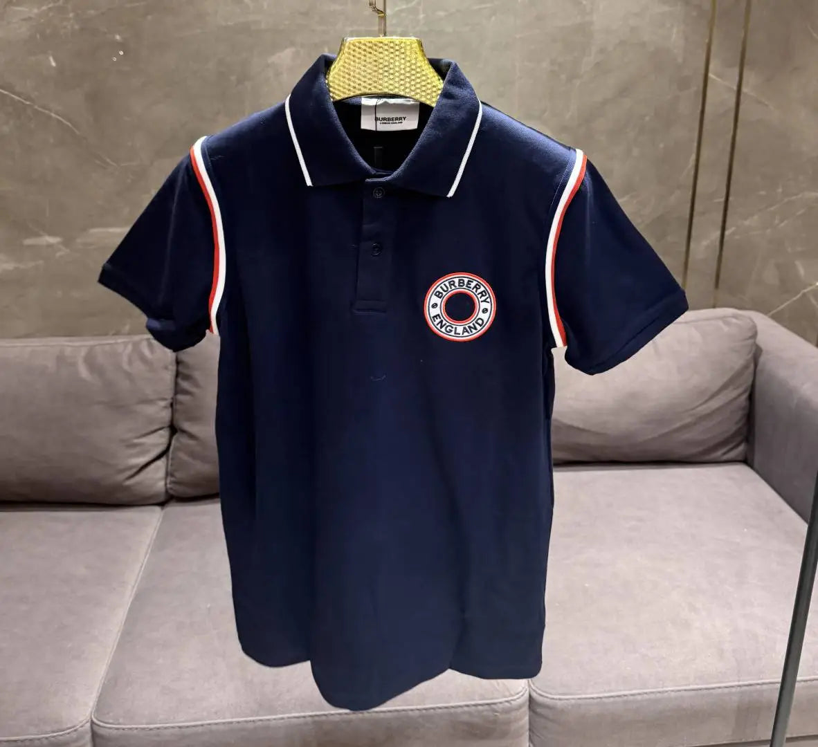 BURBERR_Y NAVY BLUE PREMIUM EMBORSSED POLO