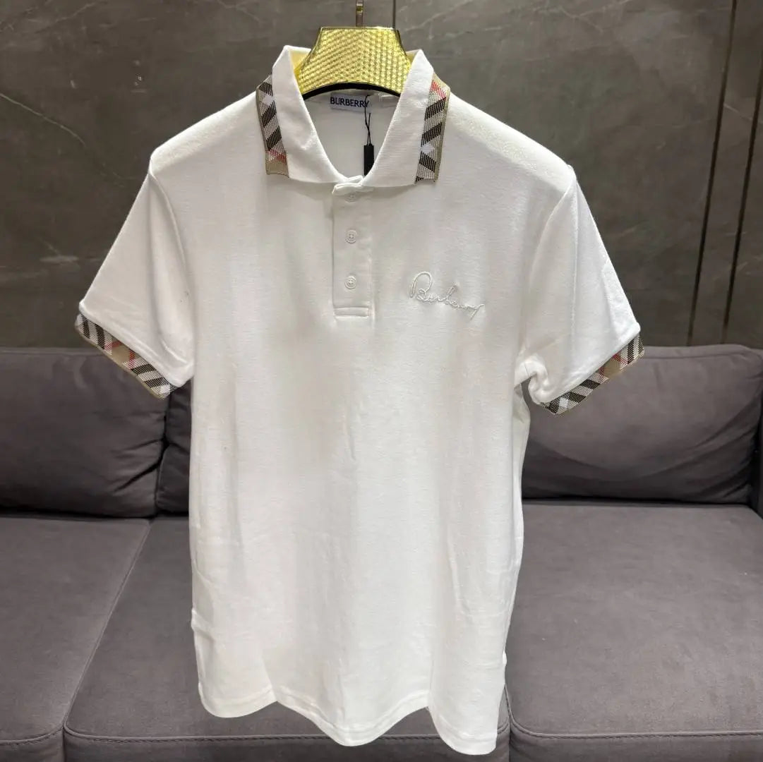 BURBERR_Y WHITE PREMIUM COLLAR IMPORTED POLO