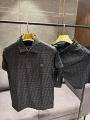 FEND_I BLACK CO ORD SET PREMIUM MONOGRAM TSHIRT SHORTS